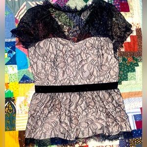 White House Black Market Contrast Lace Bodice Blouse
